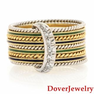 Tiffany & Co.  Italy Diamond Enamel 18k Gold Multi Strand Band Ring 8.  1 Grams Nr