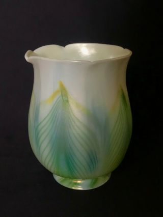 Antique L C T Tiffany Studios Pulled Feather Favrile Art Glass Tulip Shade NR 2