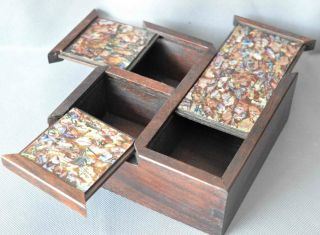 Ancient Old Collectable Boxwood Inlay Conch Hand Carve Girl Precious Jewelry Box