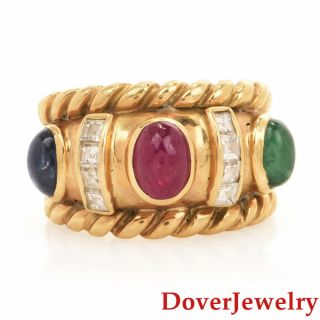 Estate Diamond Ruby Sapphire Emerald 18k Yellow Gold Ring 10.  0 Grams Nr
