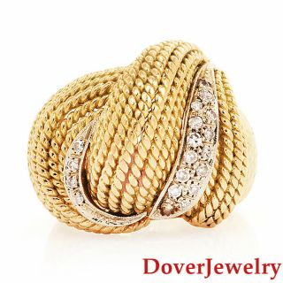 Italian Diamond 18k Yellow Gold Rope Crossover Ring 14.  6 Grams Nr