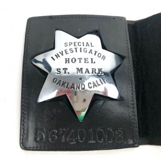 Vintage The Ed Jones & Co.  Oakland CA Special Investigator St.  Mark Hotel Badge 2