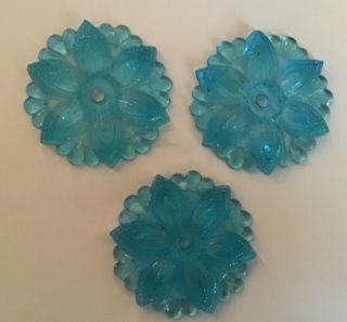 Vintage Glass Pull Back Plates Blue Set Of 3