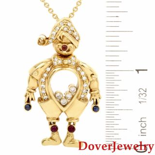 Estate Floating Diamond Sapphire Ruby 18k Gold Clown Large Pendant 17.  4 Grams Nr