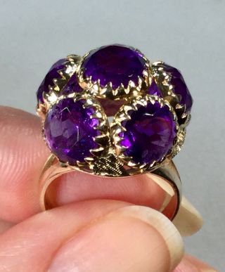 Vintage Circa 1940/1950’s Purple Gemstone Dome Ring 14k Yellow Gold