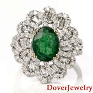 Estate Diamond 3.  54ct Green Emerald 18k Gold Cluster Cocktail Ring 7.  1 Grams Nr
