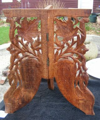 Vintage Carved Wood 3 Leg Fold Up For Tray Or Table Top