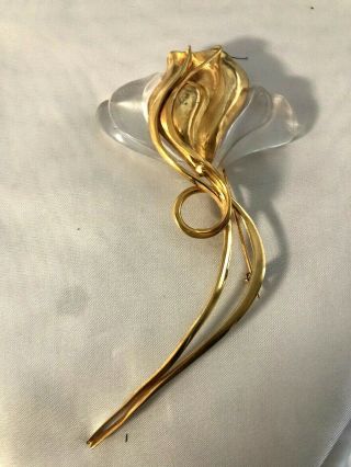 Very Large Sterling Silver Vermeil Lucite " Jelly Belly " Figural Flower Brooch
