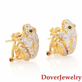 Estate Diamond Sapphire 18k Gold Frog Earrings 10.  8 Grams Nr