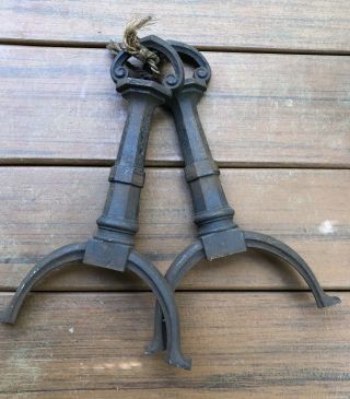 Pair Antique Bradley & Hubbard Cast Iron Andirons (front Only - No Dogs)