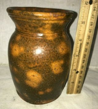 Antique Pint Sized Redware Red Ware Spotted Glaze Crock Jar Vintage Stoneware