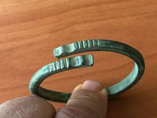 Ancient Roman Bronze Bracelet With Snake Heads On Both Sides Circa 100 - 200 Ad