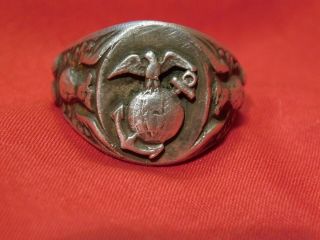 A,  Wwii Us Marine Corps Usmc Officers Sterling Ring 9 1/4 Ega