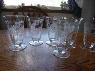 Parfait Etched Crystal Paneled - Set Of 7 And Set Of 3 Of Same Pattern