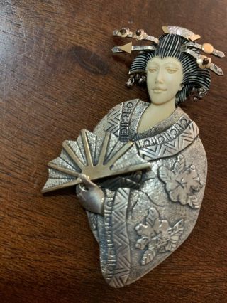 Vintage Zealandia 925 Sterling Silver Geisha Design pendant brooch 5