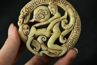 Unique Chinese Old Jade Carved Sexy Man&woman/dragon Pendant H98