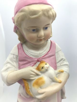 Antique German Bisque Figurine of Boy & Girl Holding Cat And Rabbit 10” Inches 2