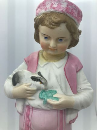 Antique German Bisque Figurine of Boy & Girl Holding Cat And Rabbit 10” Inches 4