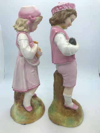 Antique German Bisque Figurine of Boy & Girl Holding Cat And Rabbit 10” Inches 8