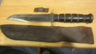 WW 2 United States Navy USN MK 2 knife made by KA - Bar with USN Leather scabbard. 5