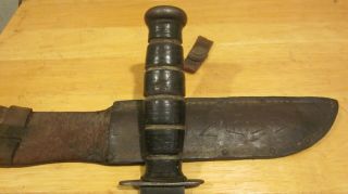 WW 2 United States Navy USN MK 2 knife made by KA - Bar with USN Leather scabbard. 6