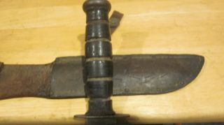 WW 2 United States Navy USN MK 2 knife made by KA - Bar with USN Leather scabbard. 7