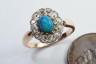 Antique English 18k Gold Opal & Diamond Cluster Ring C1890