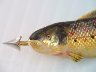 LG ANTIQUE RARE VICTORIAN 18K GOLD ENAMEL TROUT FISH PIN IN TIFFANY & CO BOX 8