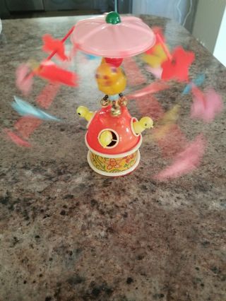 Vintage 1950 ' s Japan Wind Up Celluloid & Tin Toy Bird Carousels 5
