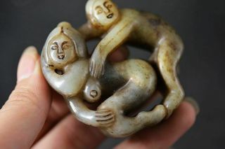 Chinese Old Jade Carved Sexy Men&women People Art Statue/pendant H98