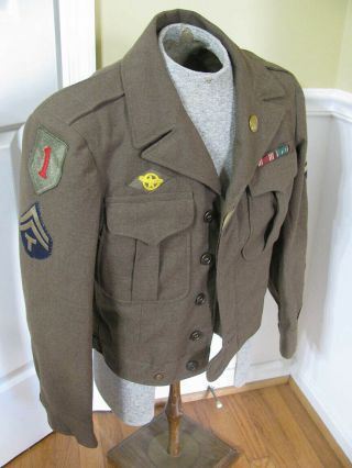 Ww2 U.  S.  Army Ike Jacket Eto Adsec 1st Infantry Division Patches Ribbons