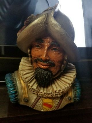 Antique Carved Wooden Fragment Spanish Conquistador Head Bust