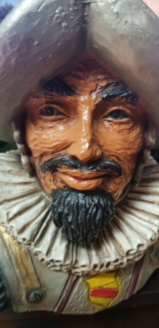 Antique Carved Wooden Fragment Spanish Conquistador Head Bust 5