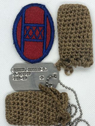 Wwii Dog Tags 30th Infantry Division W/ Knitted Silencers