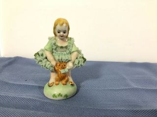 Vintage Irish Dresden Ireland Porcelain Lace Figurine Green First Steps