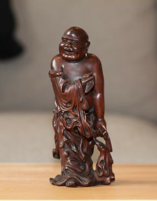 Antique Chinese Carved Boxwood Statue Of Buddha,  19th Century,  Qing Dynasty Rare