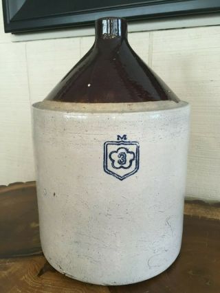 Antique 3 Gallon Stoneware Jug Mccoy M Clover In Diamond Crock Pottery Brown Tan