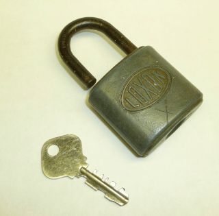 Vintage Loxon Padlock Lock With Key 1933 Patent Fraim