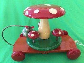 60s Greek Red Pull Psychedelic Toy Mushroom Amanita W Bell Kouvalias