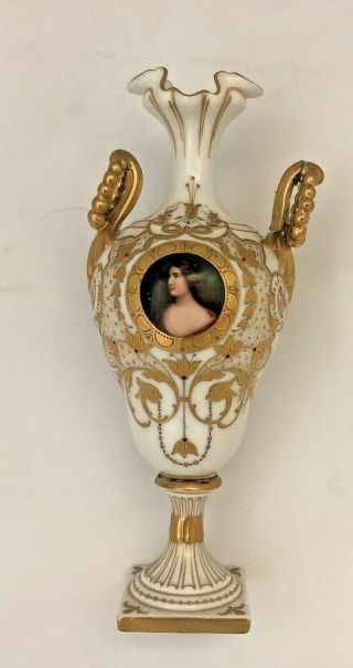 Antique Rudolstadt Hand Painted Portrait Porcelain Vase - Repaired