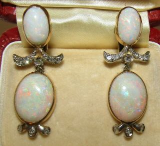 Exquisite,  Large,  Vintage?/antique? 14 Ct Gold Earrings With Diamonds & Opals