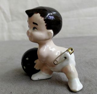 Vintage NAUGHTY BABY Bowling Ball Porcelain Miniature Figurine Diapers & Pin 3