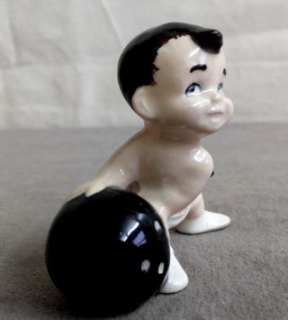Vintage NAUGHTY BABY Bowling Ball Porcelain Miniature Figurine Diapers & Pin 5