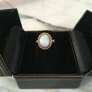 Vintage 14k Gold Prong Set Opal Ring,  Midcentury Modern,  Crown Setting,  Size 5.  5