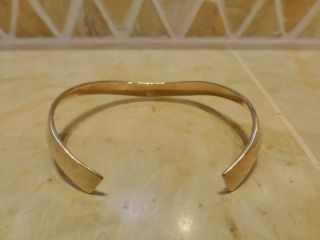 Vintage artisan signed hand crafted 14k yellow gold wide 3D cuff bangle bracelet 8