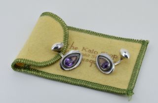 Early Chicago Kalo Shop Arts & Crafts Silver Amethyst Cufflinks 1910 Art Nouveau