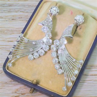 Mid Century 6.  68ct Old Cut & Rose Cut Diamond Earrings - 18k & Plat - C 1960