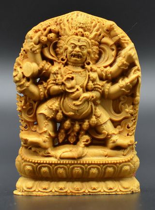 China Handwork Carving Tibet Buddhism Mahakala Wrathful Deity Buddha Statue