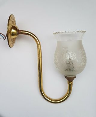 Vintage Brass & Frosted Glass Electric Wall Sconce Or Light