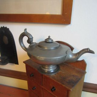Antique Pewter Early American Unusual Teapot,  Early 1800 